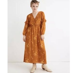 Madewell long Ruffle-Sleeve Button-Front Dress maxi Tonal Botanical 00